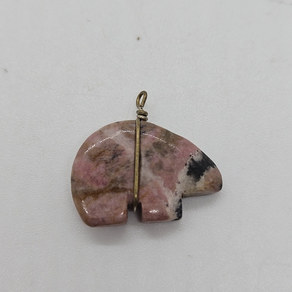 mottled pink stone bear pendant